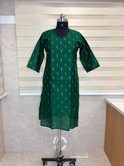Emerald Green Golden Motif Straight Kurti