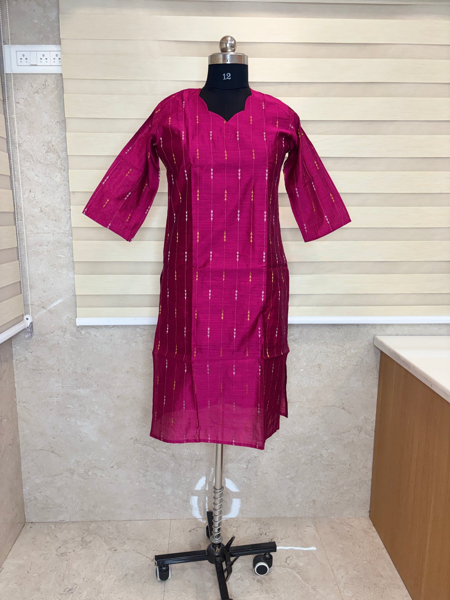 Rani Pink Golden Stripe Straight Kurti