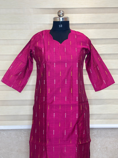 Rani Pink Golden Stripe Straight Kurti