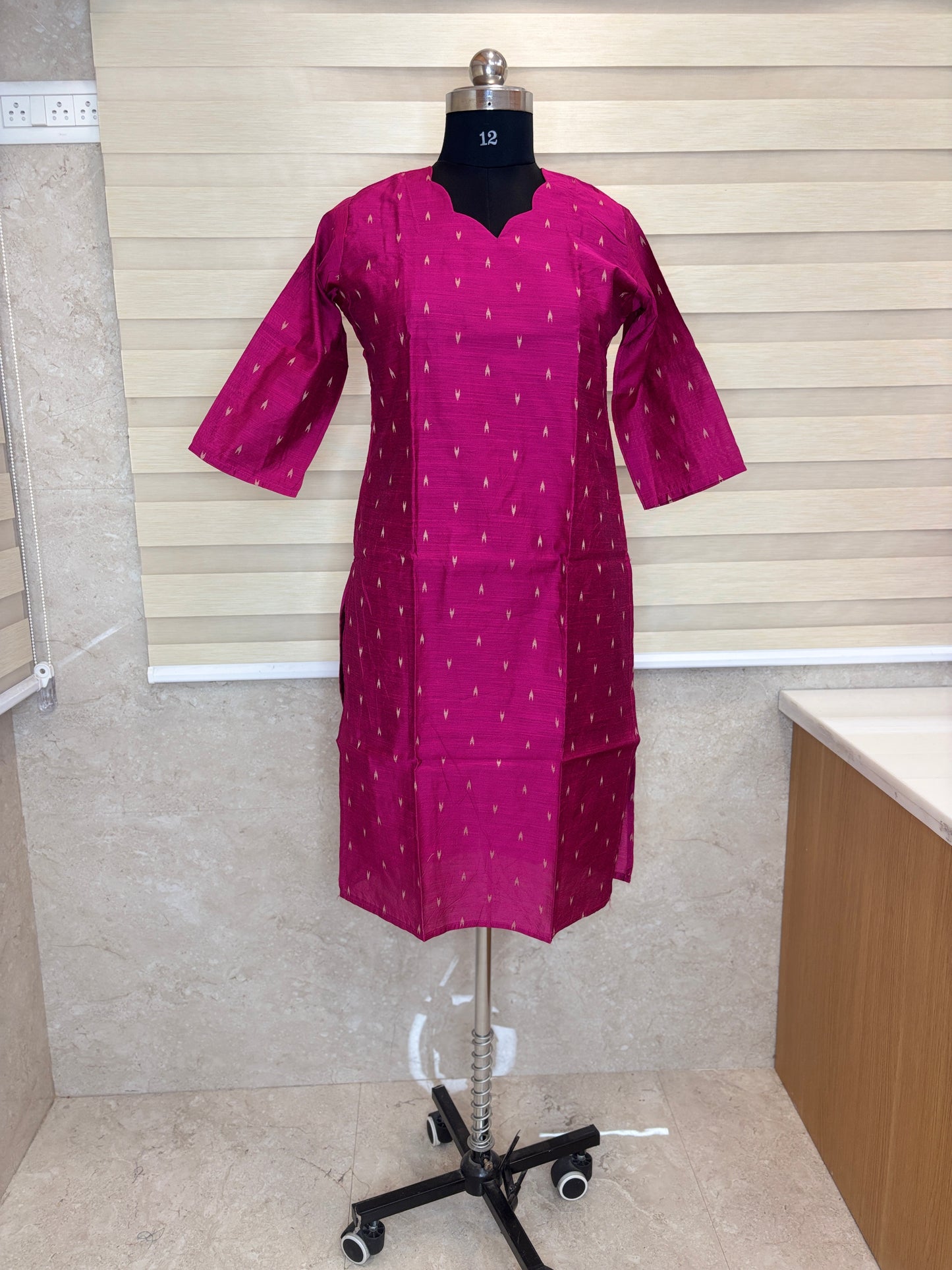 Magenta Pink Mini Buti Straight Kurti