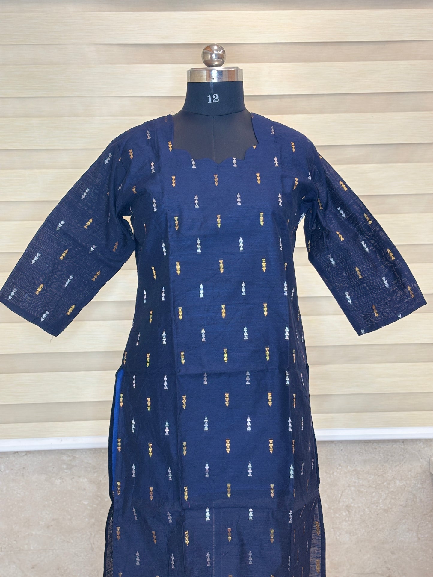 Navy Blue Metallic Buti Straight Kurti
