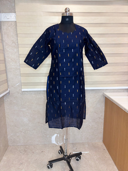 Navy Blue Metallic Buti Straight Kurti