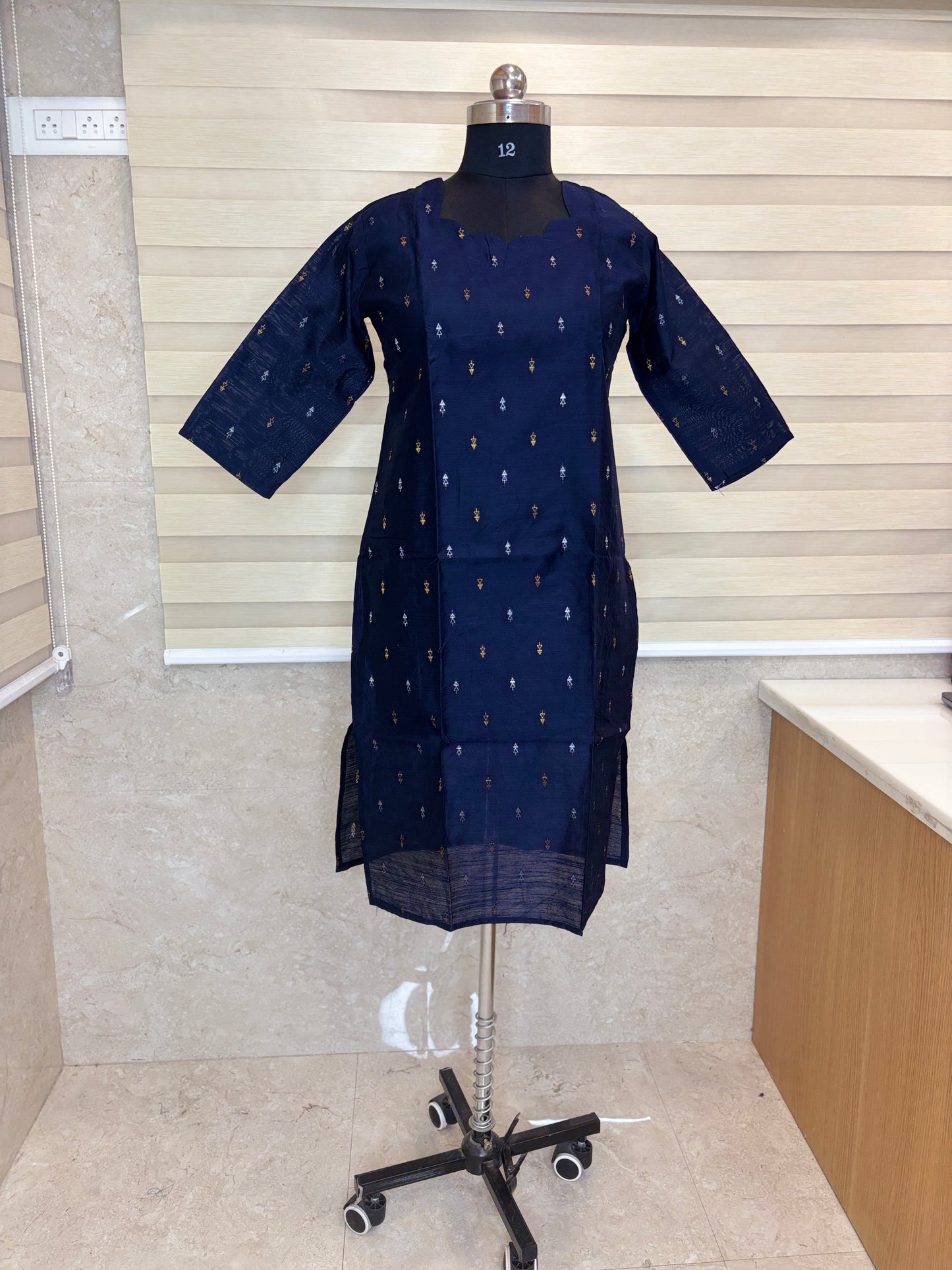 Navy Blue Golden Motif Straight Kurti