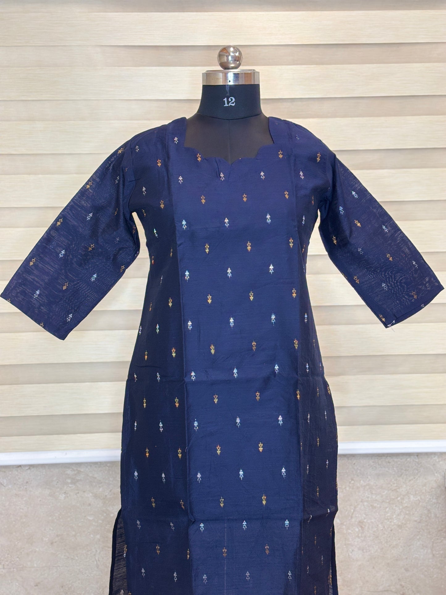 Navy Blue Golden Motif Straight Kurti