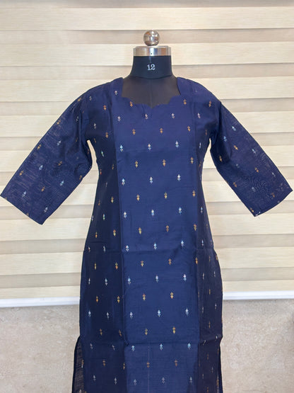 Navy Blue Golden Motif Straight Kurti