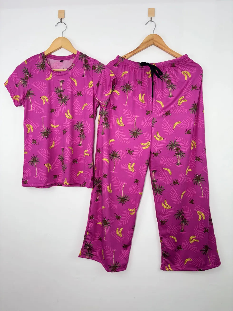 Spun Cotton Fabric Pink Monkey's Printed T-shirt and Palazzo Set