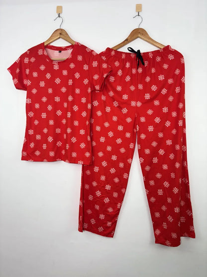 Red Ethnic Motifs Printed T-shirt and Palazzo Set