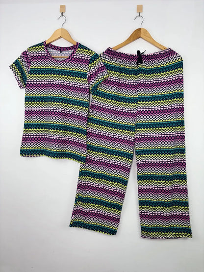 Spun Cotton Fabric Multicolor Geometric Pattern Printed T-shirt and Palazzo Set