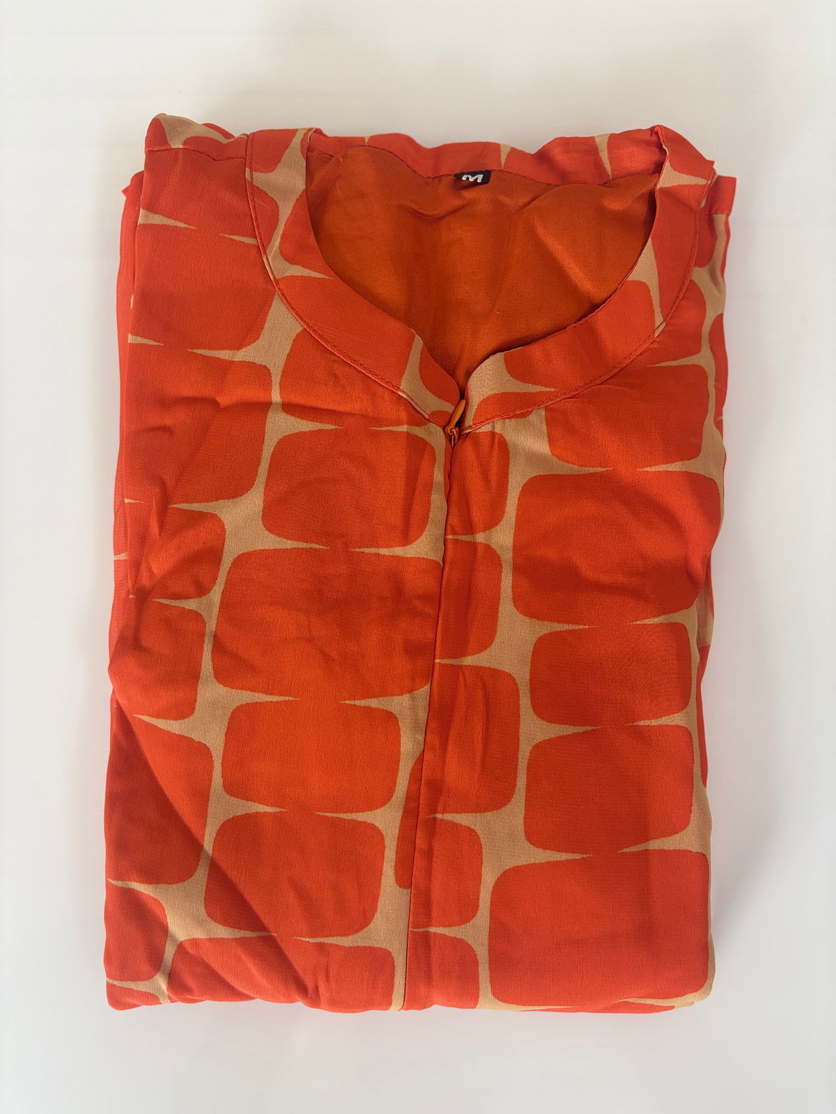 Burnt Orange Abstract Print Center Zip Georgette Maxi