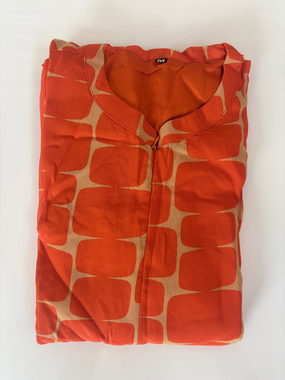 Burnt Orange Abstract Print Center Zip Georgette Maxi
