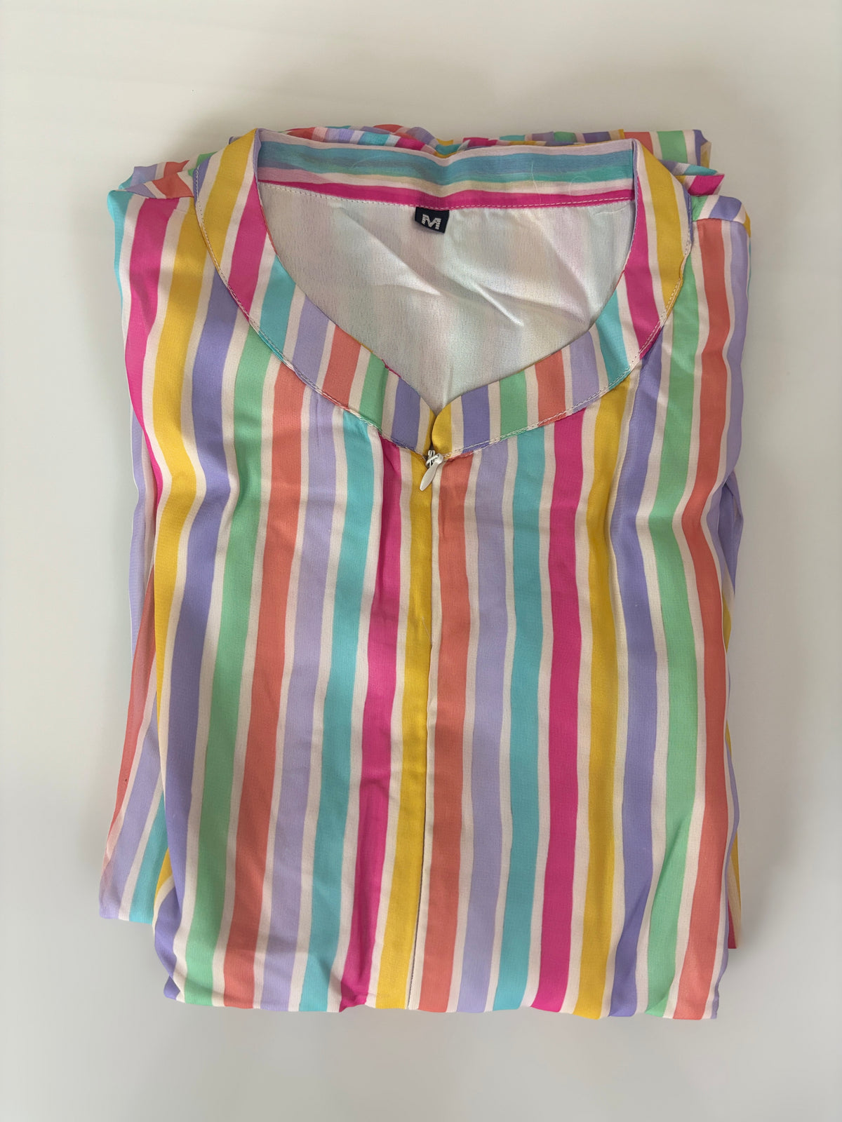 Multicolor Vertical Stripe Print Center Zip Georgette Maxi
