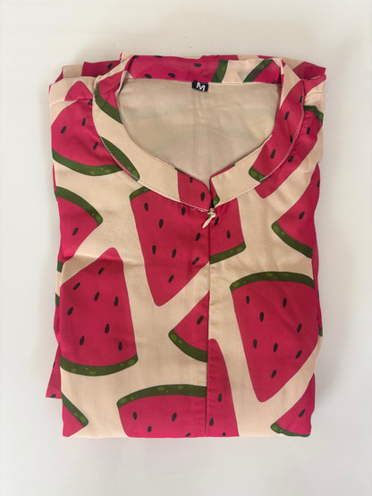 Peach Beige Watermelon Print Center Zip Maxi