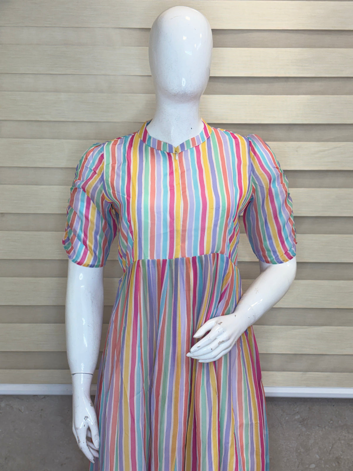 Multicolor Vertical Stripe Print Center Zip Georgette Maxi