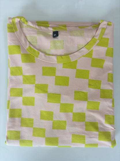 Lime Green Pixel Check Print Maternity Maxi