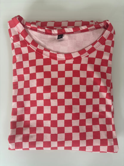 Coral Pink Checkerboard Maternity Maxi