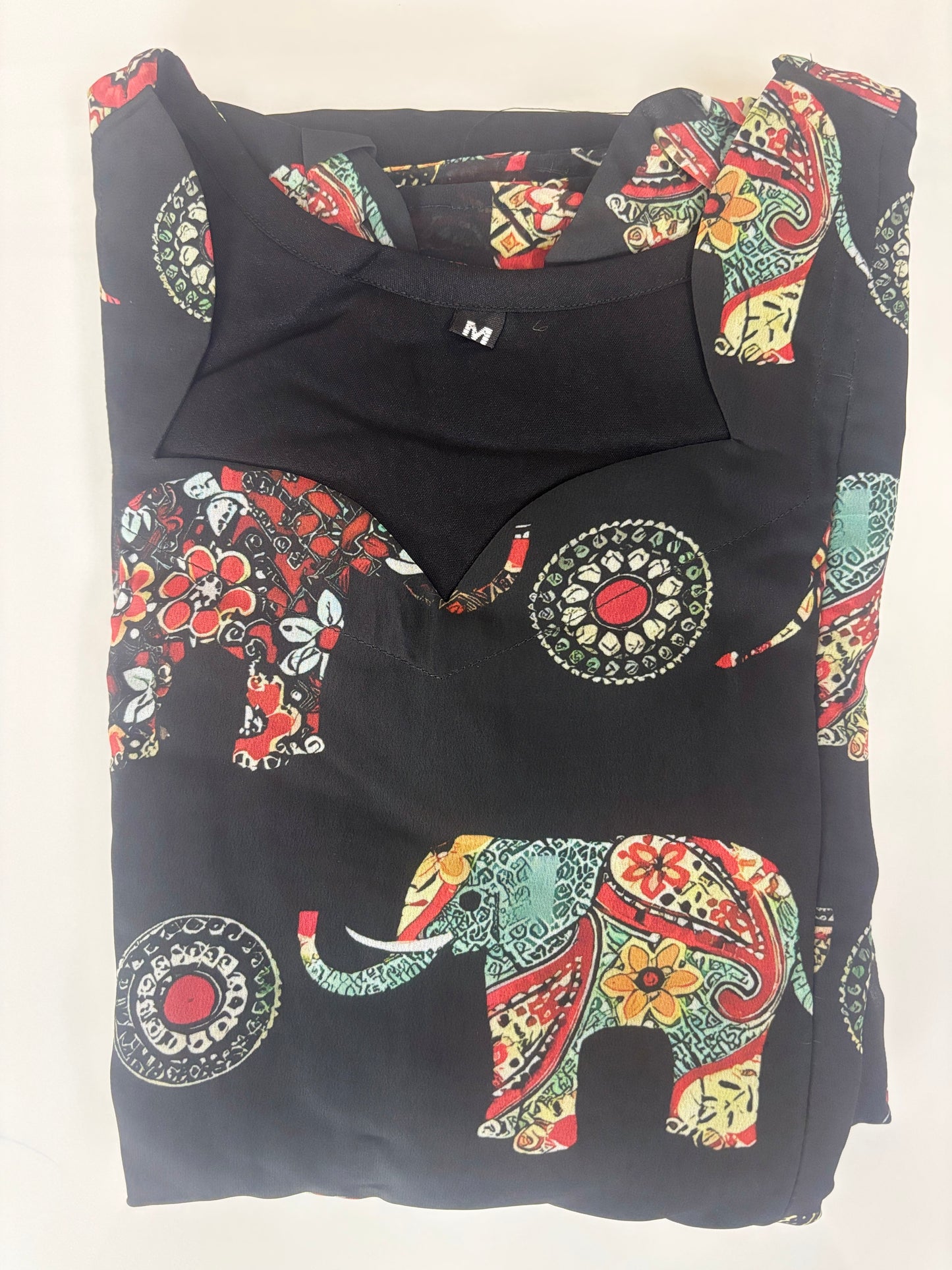 Black Elephant & Mandala Print Feeding Georgette Maxi