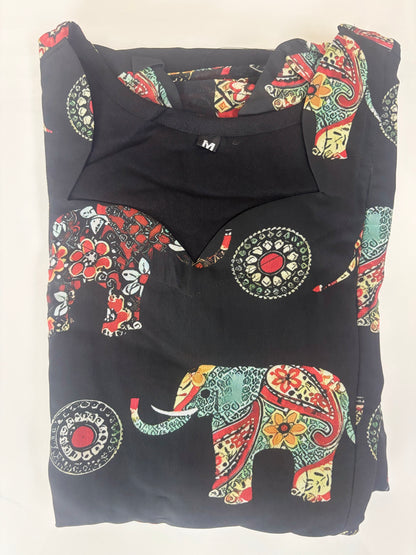 Black Elephant & Mandala Print Feeding Georgette Maxi