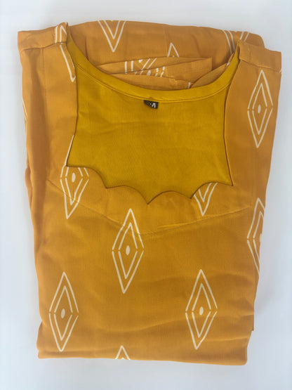 Mustard Yellow Diamond Butti Non-Feeding Georgette Maxi