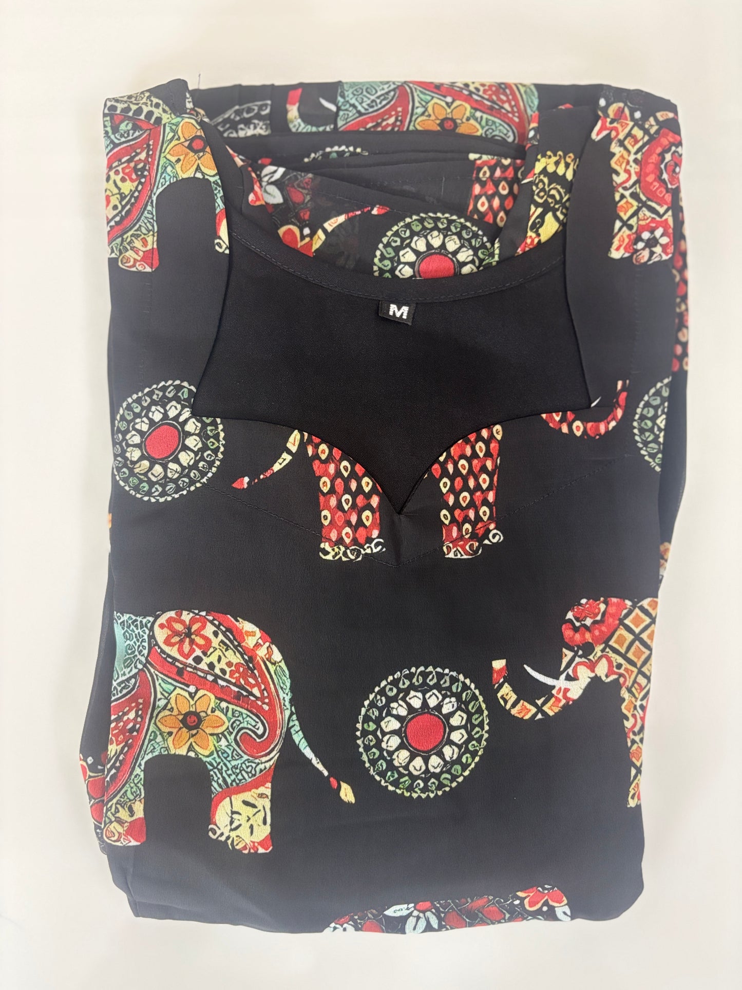 Black Elephant & Mandala Non-Feeding Georgette Maxi