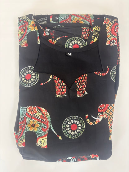 Black Elephant & Mandala Non-Feeding Georgette Maxi