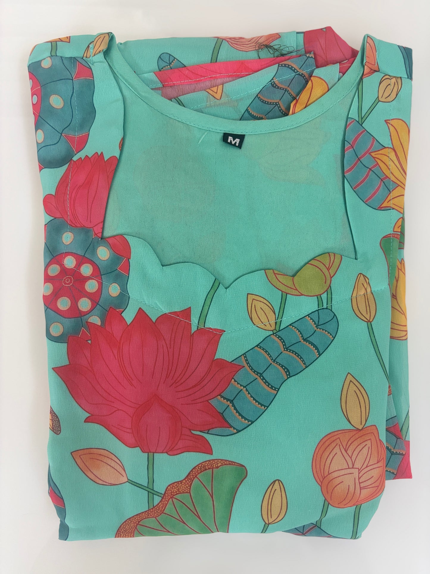 Aqua Blue Multicolor Floral Non-Feeding Georgette Maxi