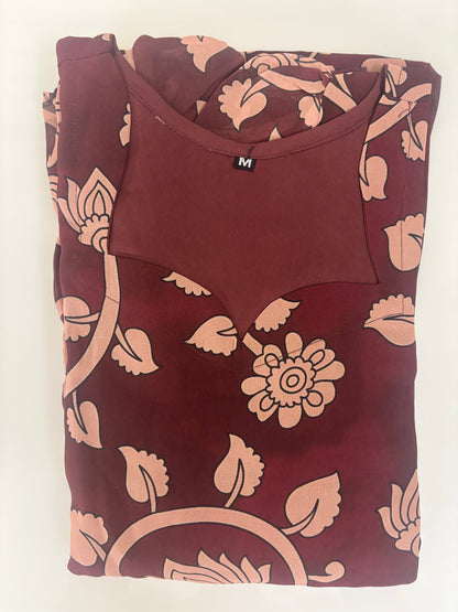 Wine Floral & Lotus Vine Non-Feeding Georgette Maxi