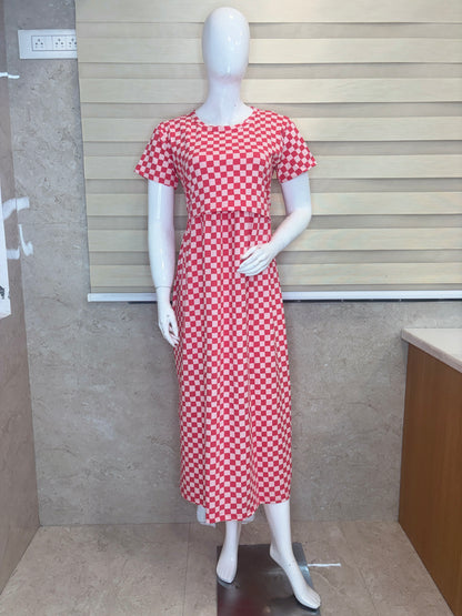 Coral Pink Checkerboard Maternity Maxi