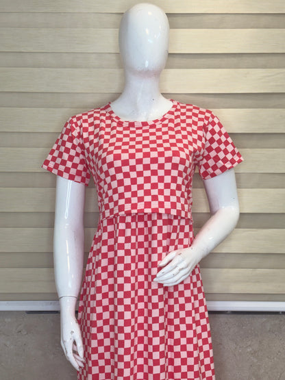 Coral Pink Checkerboard Maternity Maxi