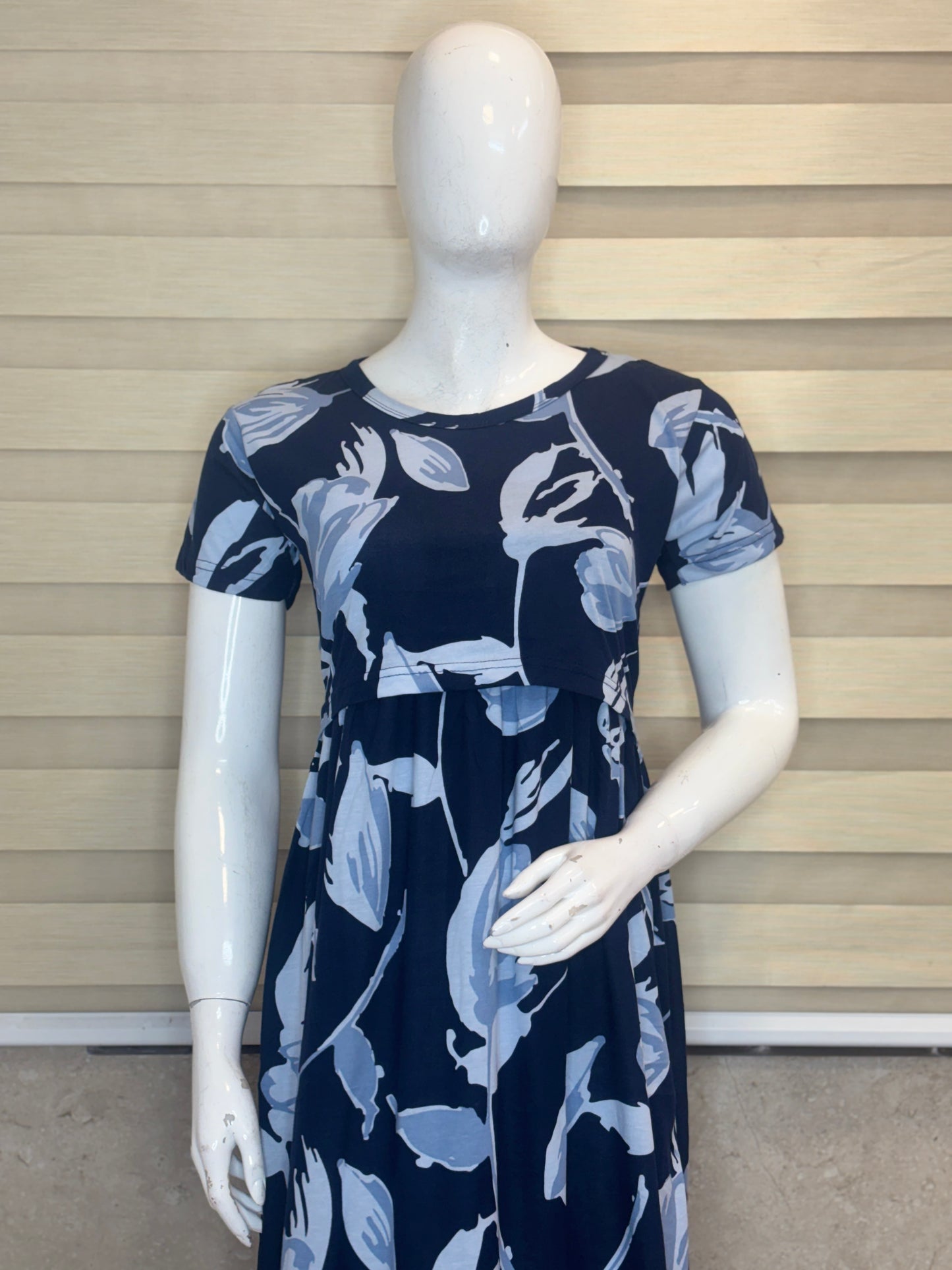 Navy Blue Abstract Floral Print Maternity Maxi