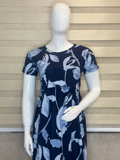 Navy Blue Abstract Floral Print Maternity Maxi