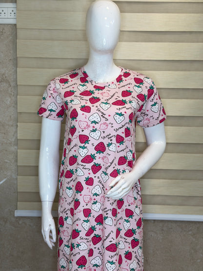 Berry Bliss Strawberry Print Cotton Lounge Tunic