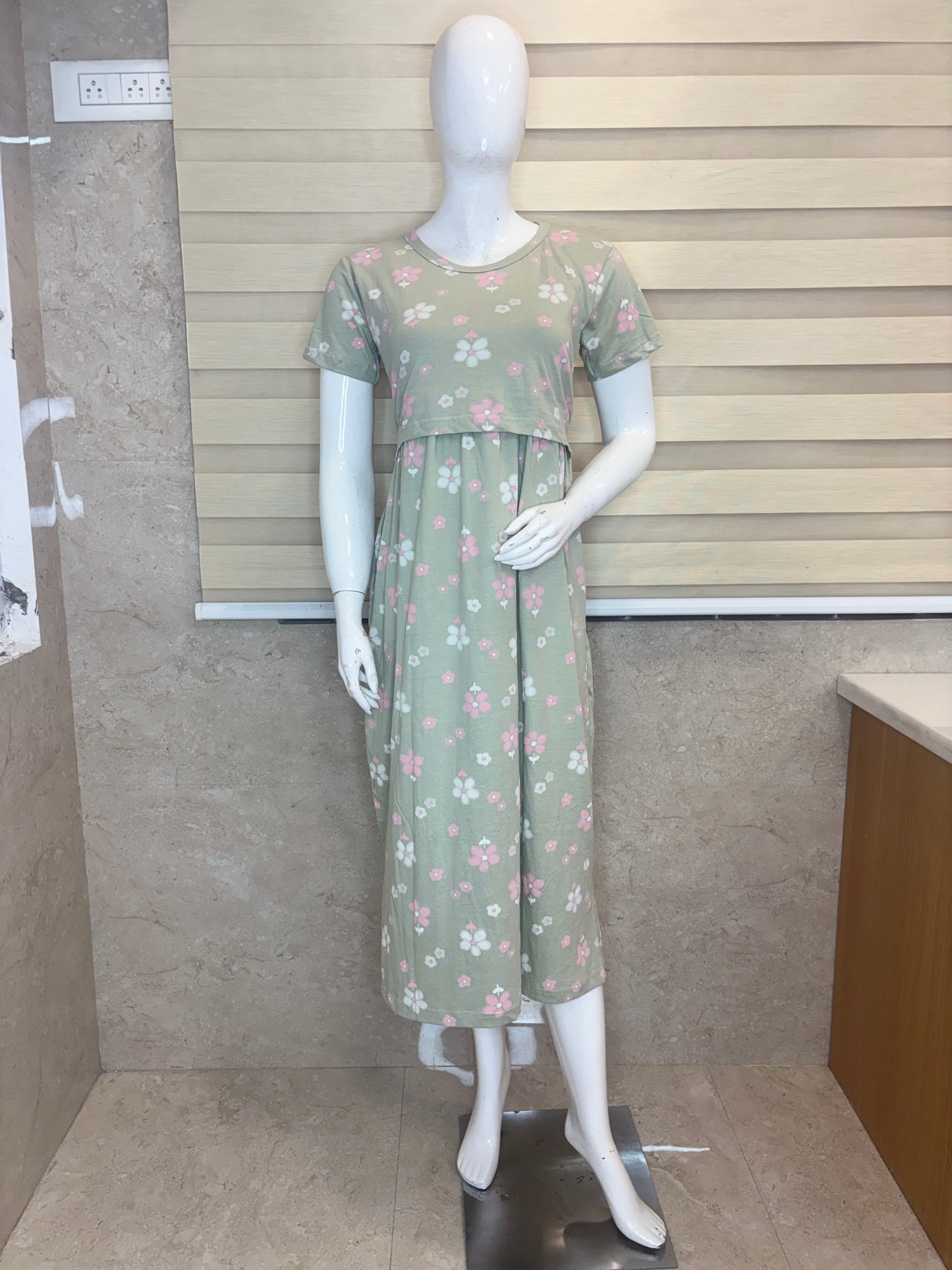 Sage Green Mini Floral Print Maternity Maxi