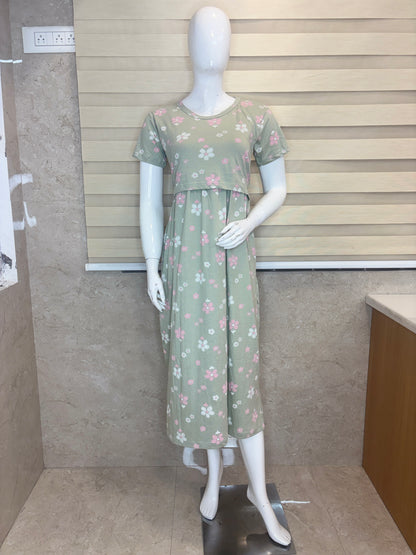 Sage Green Mini Floral Print Maternity Maxi