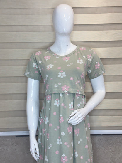 Sage Green Mini Floral Print Maternity Maxi