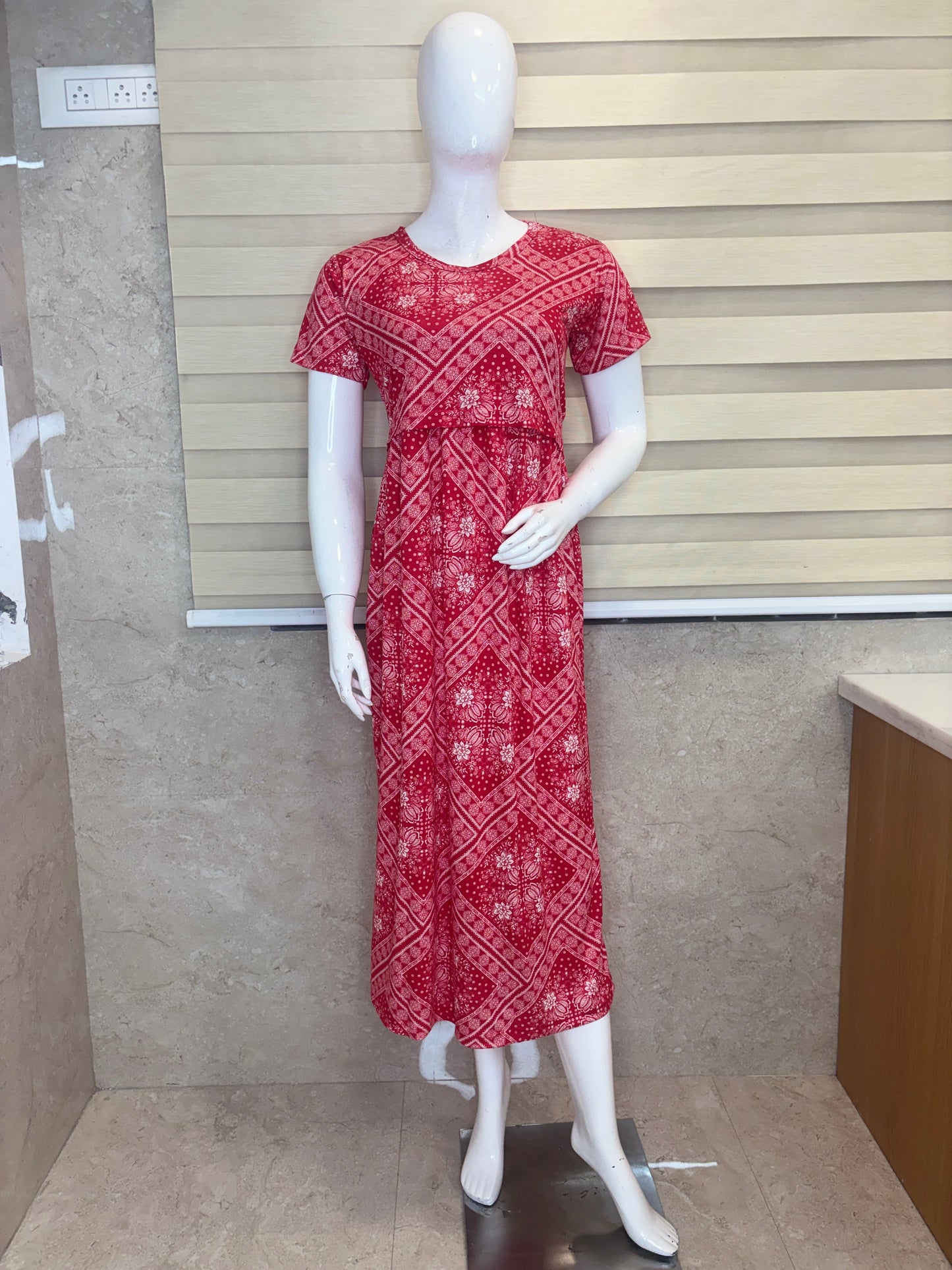 Coral Red Bandhani Floral Print Maternity Maxi
