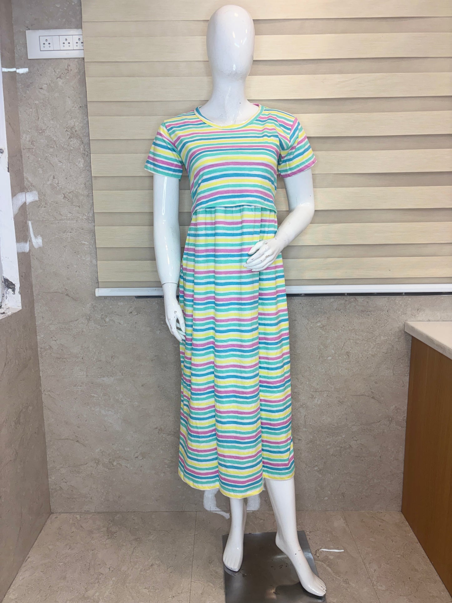 Pastel Multicolor Rainbow Stripe Maternity Maxi