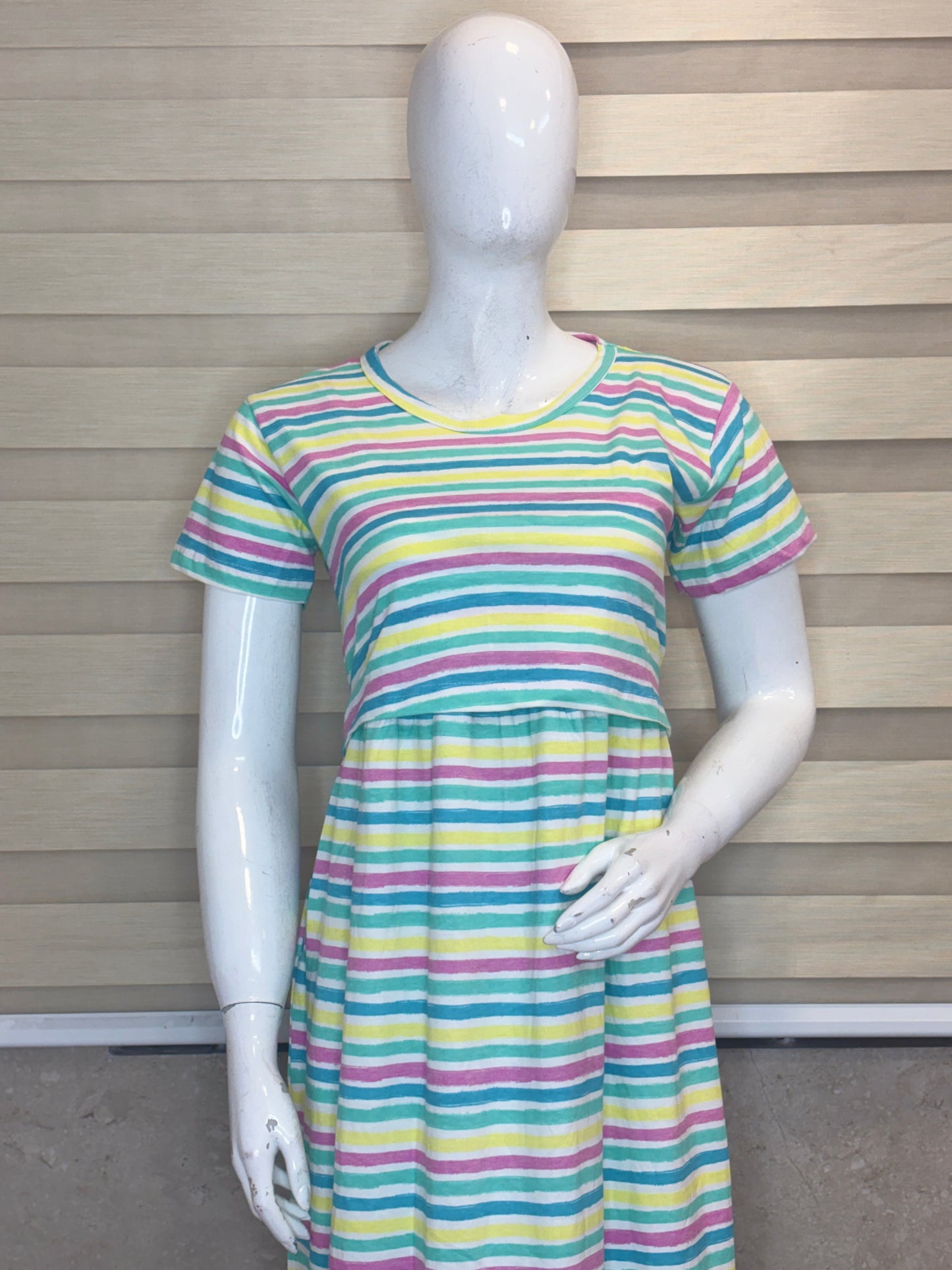 Pastel Multicolor Rainbow Stripe Maternity Maxi