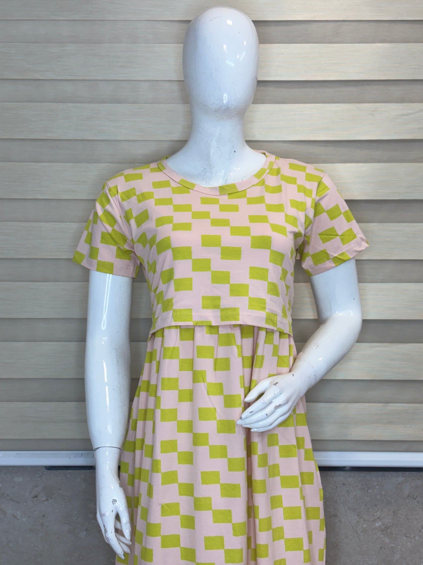 Lime Green Pixel Check Print Maternity Maxi