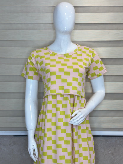 Lime Green Pixel Check Print Maternity Maxi