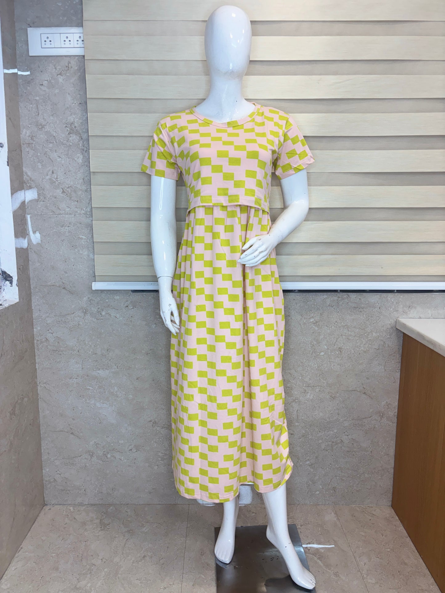 Lime Green Pixel Check Print Maternity Maxi