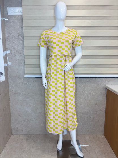 Lime Green Pixel Check Print Maternity Maxi