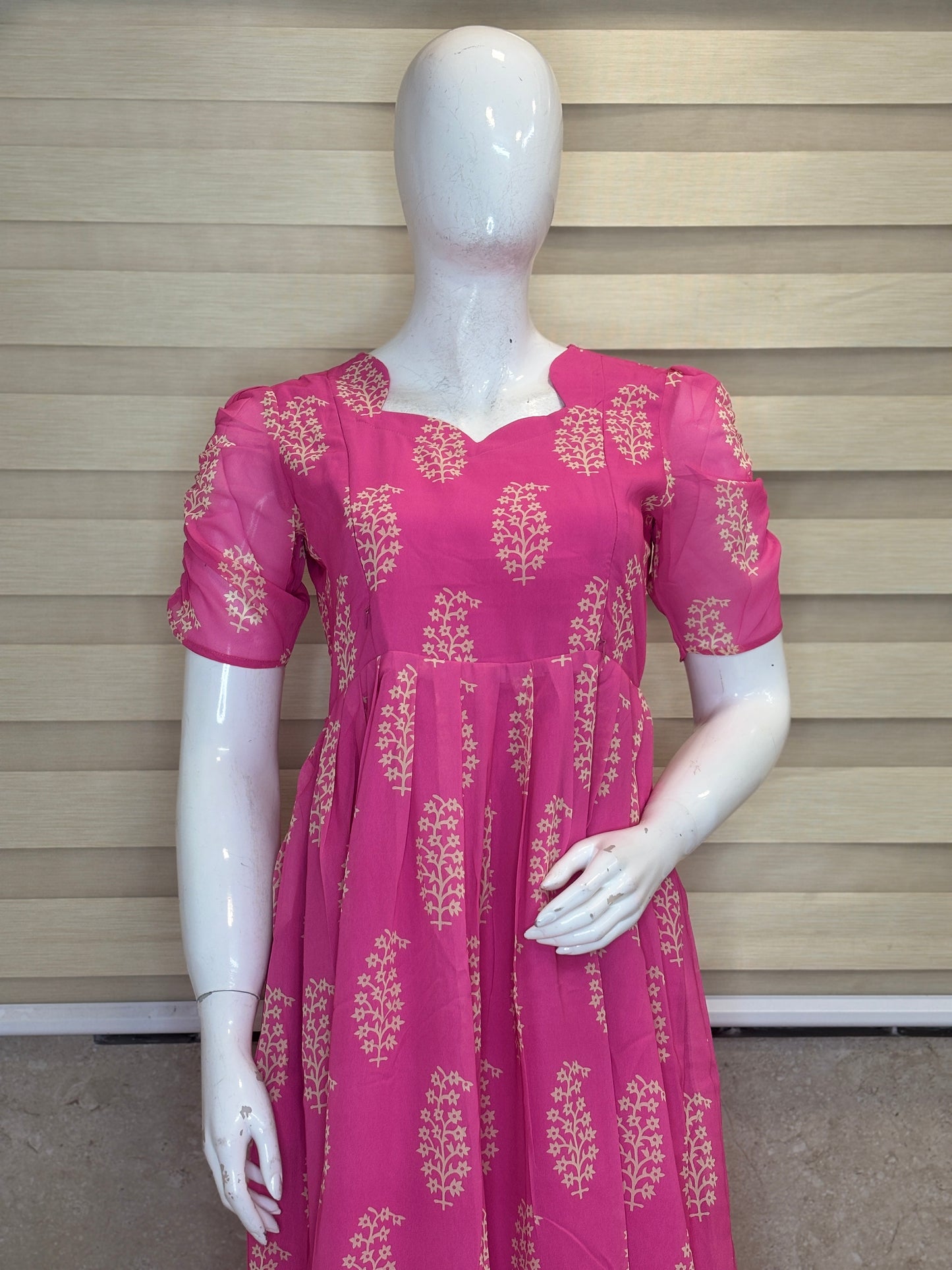 Rose Pink Golden Buta Print Feeding Georgette Maxi