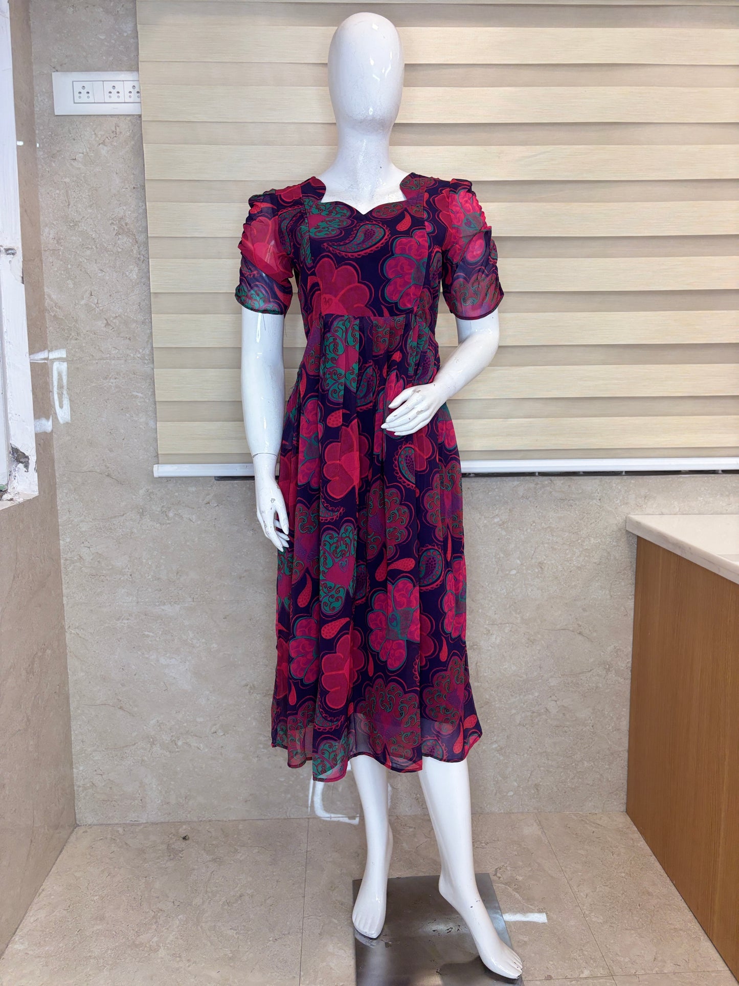 Navy Blue Floral Paisley Feeding Georgette Maxi
