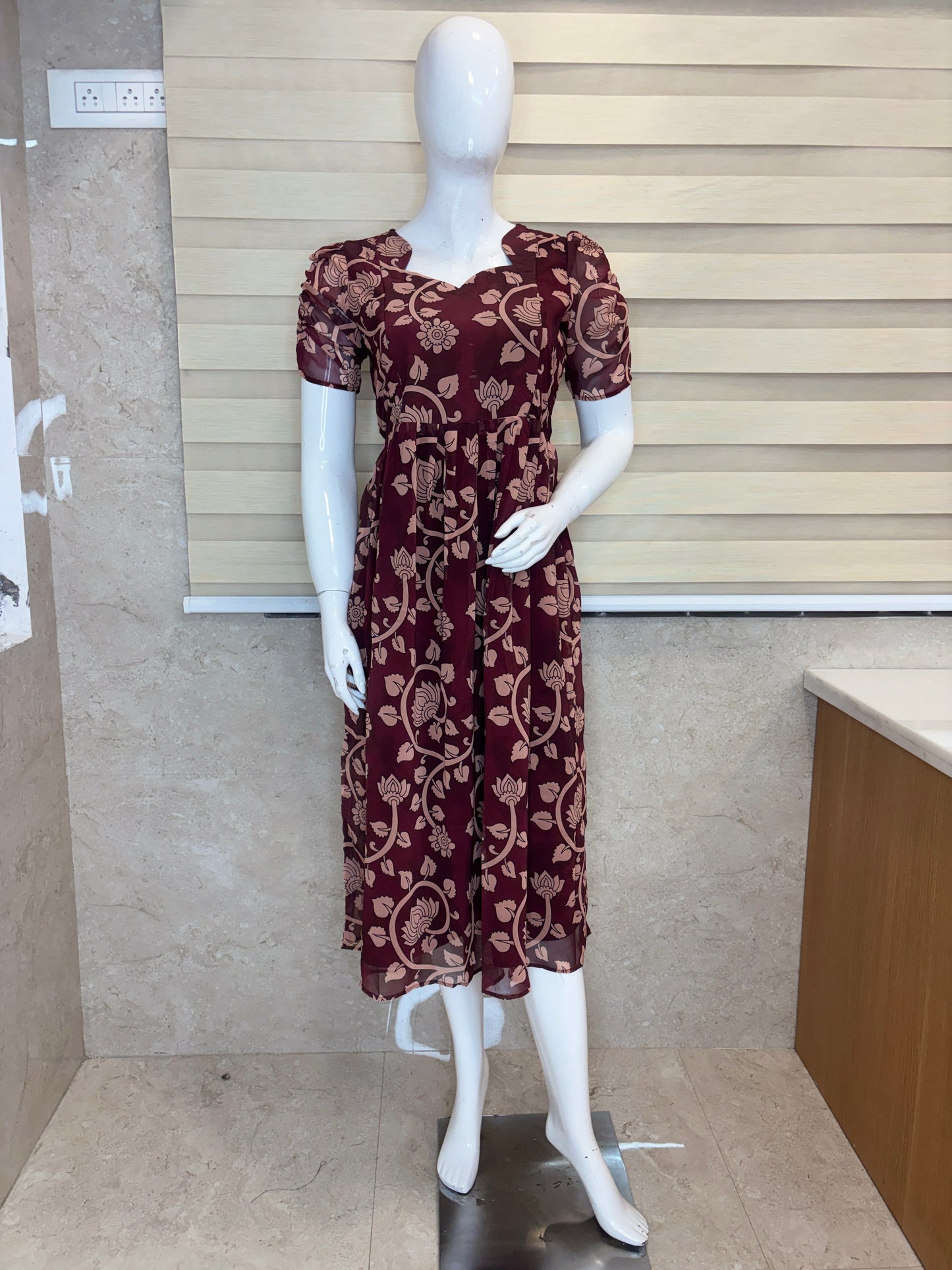Chocolate Brown Floral & Lotus Vine Feeding Georgette Maxi