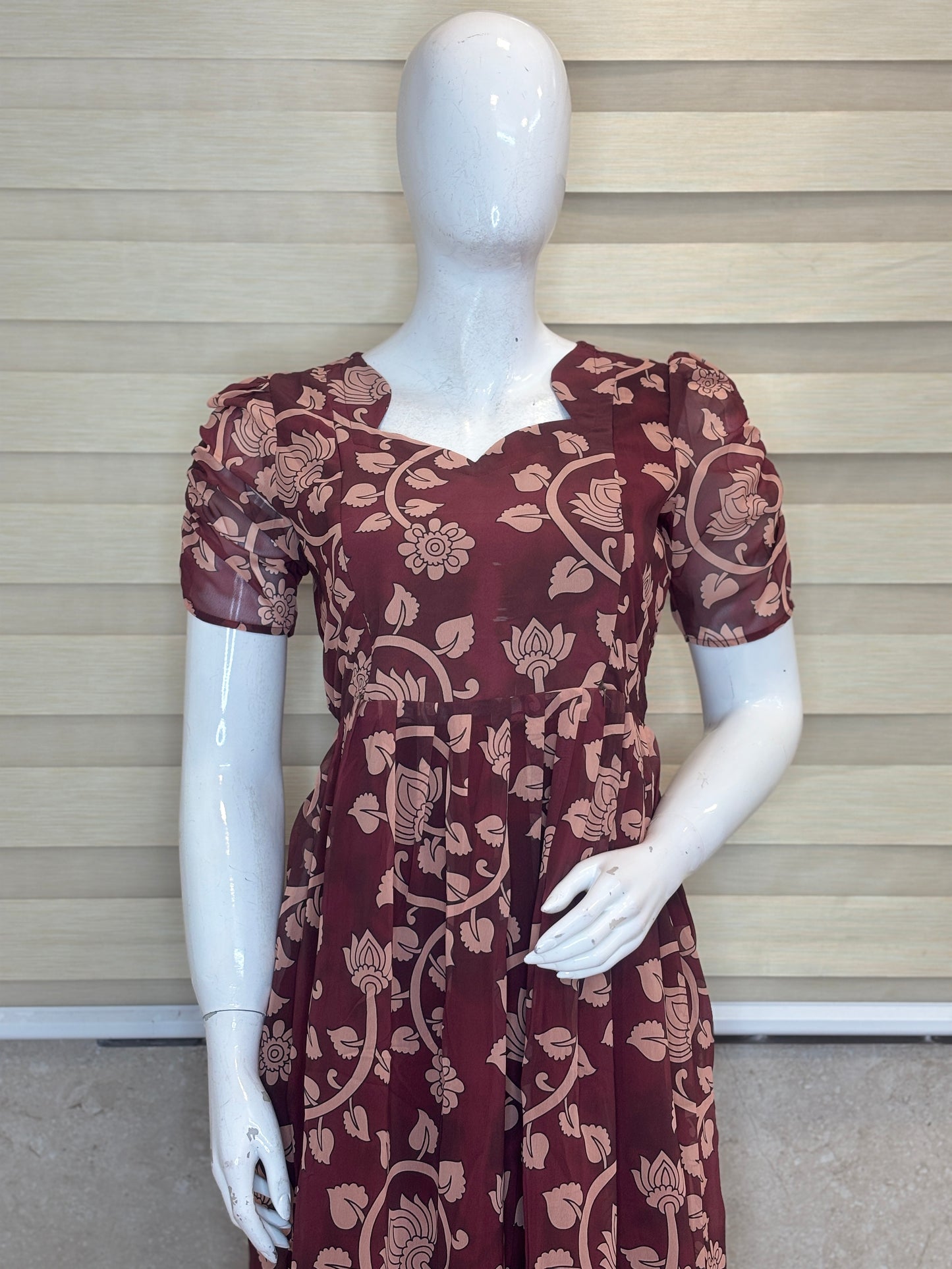 Chocolate Brown Floral & Lotus Vine Feeding Georgette Maxi
