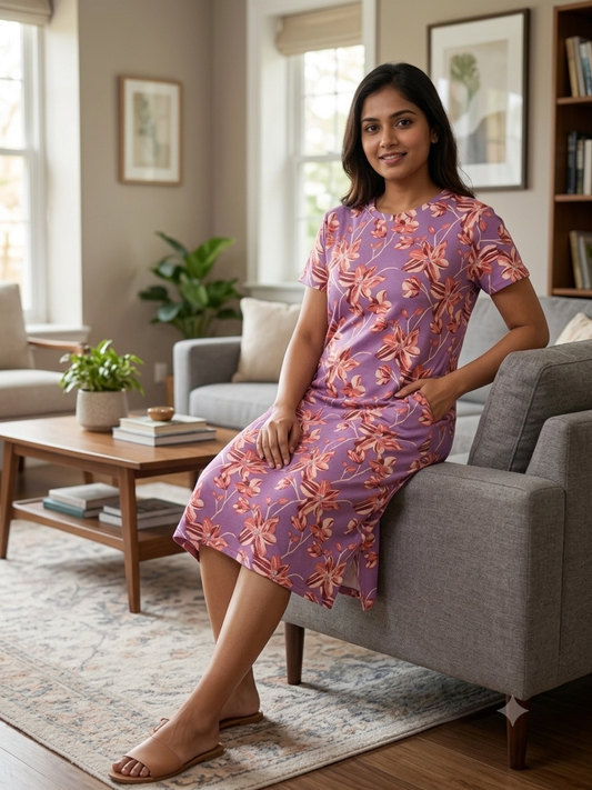 Lavender Blossom Cotton Lounge Tunic