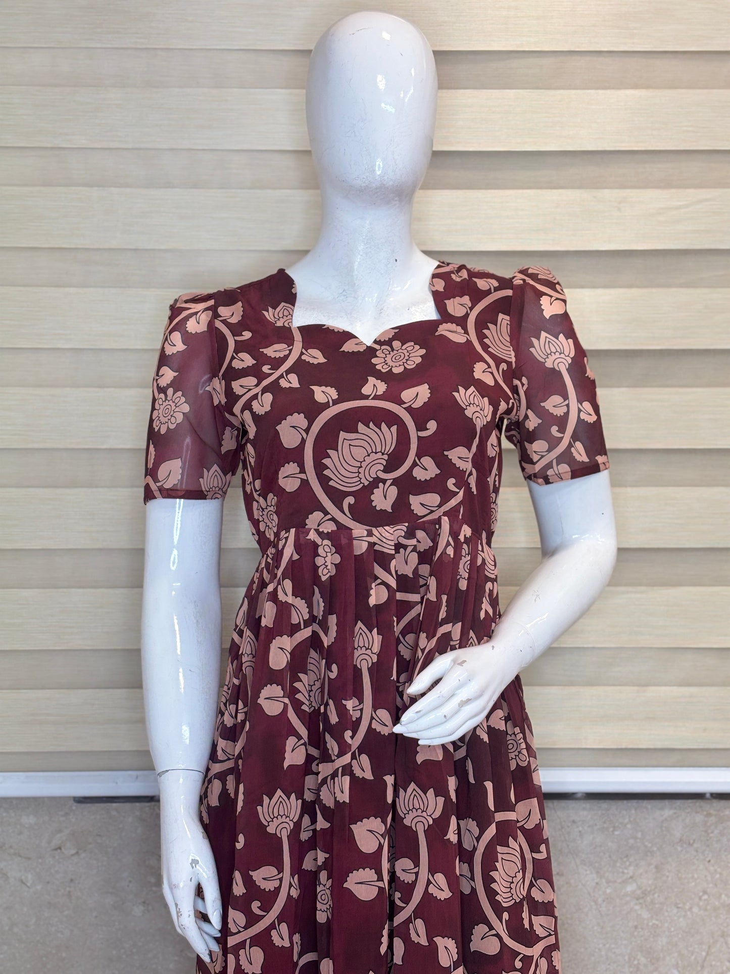 Wine Floral & Lotus Vine Non-Feeding Georgette Maxi