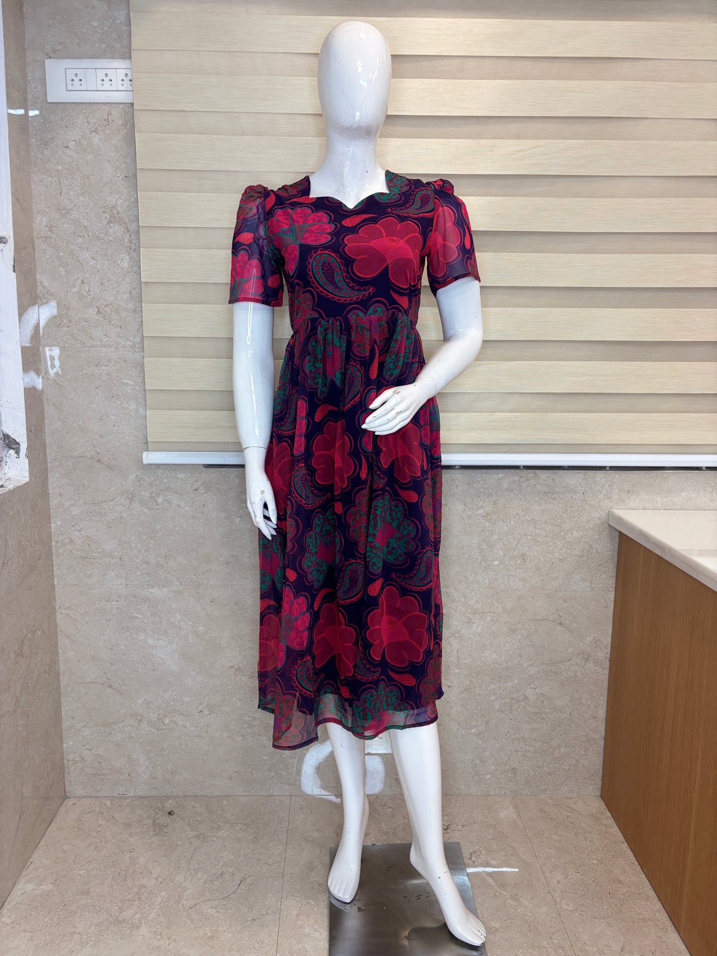 Navy Blue Floral Paisley Non-Feeding Georgette Maxi