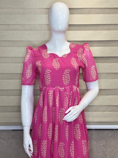 Magenta Pink Floral Butti Non-Feeding Georgette Maxi
