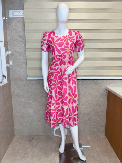 Baby Pink Abstract Floral Non-Feeding Georgette Maxi